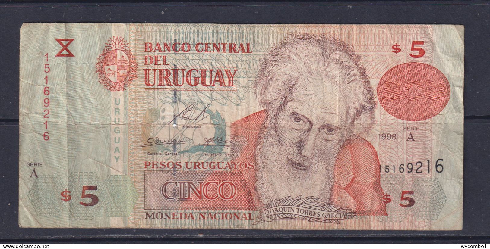 URUGUAY - 1998 5 Pesos Circulated Banknote - Uruguay