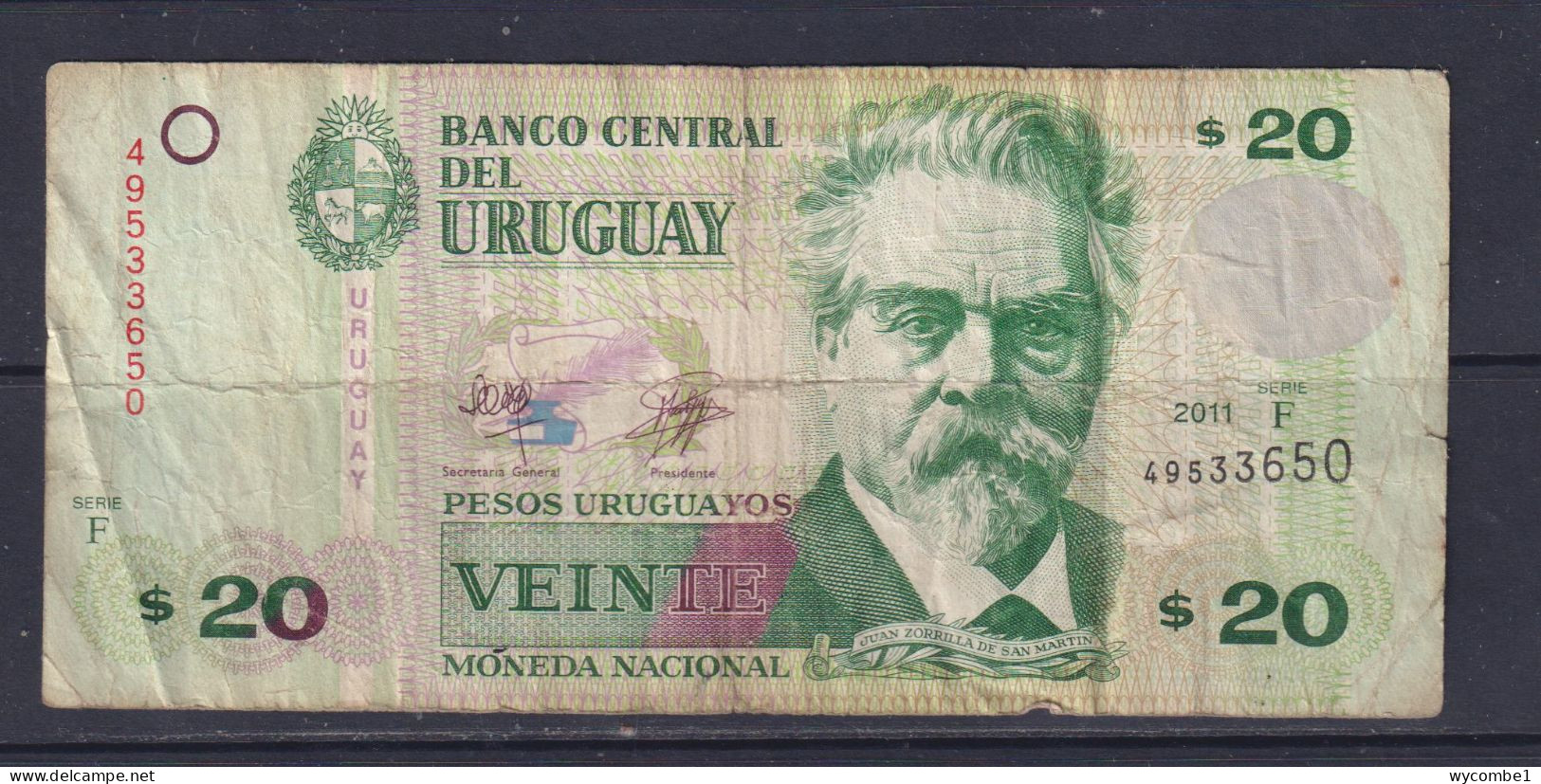 URUGUAY - 2011 20 Pesos Circulated Banknote - Uruguay