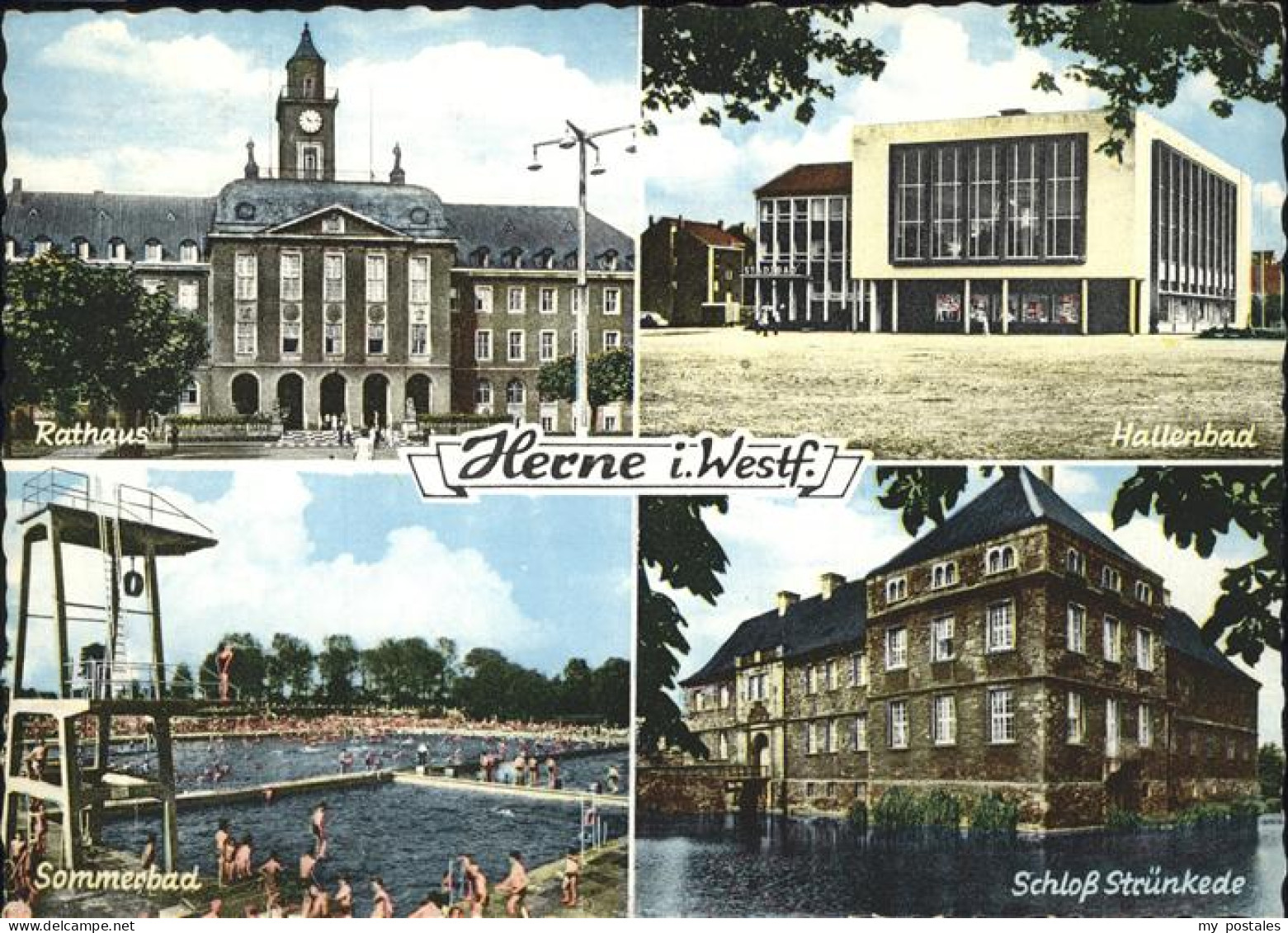 41277057 Herne Westfalen Rathaus Hallenbad Sommerbad Schloss Struenkede Herne - Herne