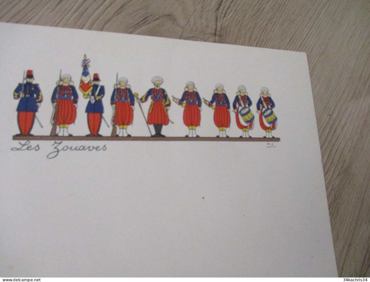 Lettre à  En Tête Illustrée Signée M.J. Les Zouaves - Documents