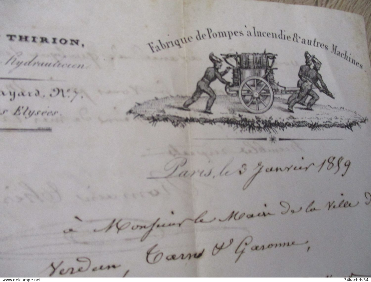 Lettre à En Tête Illustrée  Signée Romain Thirion Fabrique De 2 Pompes à Incendies 1859 Pompiers - Ambachten
