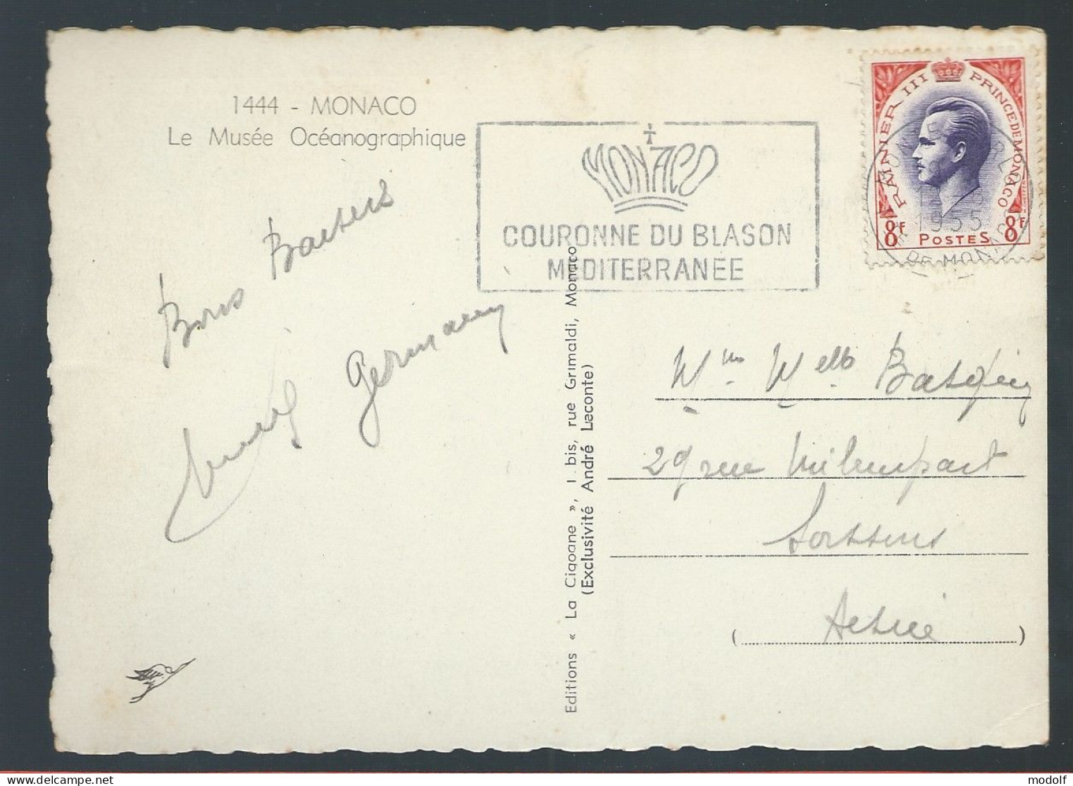 CPSM Dentelée - Monaco - Le Musée Océnographique - Circulée En 1955 - Ozeanographisches Museum