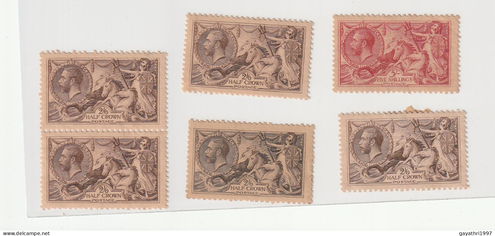 Great Britain 1913-18 Sea Horses Various Color All Mint Slight Hinged Except 1. 2/6 Shilling 5 Stamps And 5 Shilling 1 - Unused Stamps