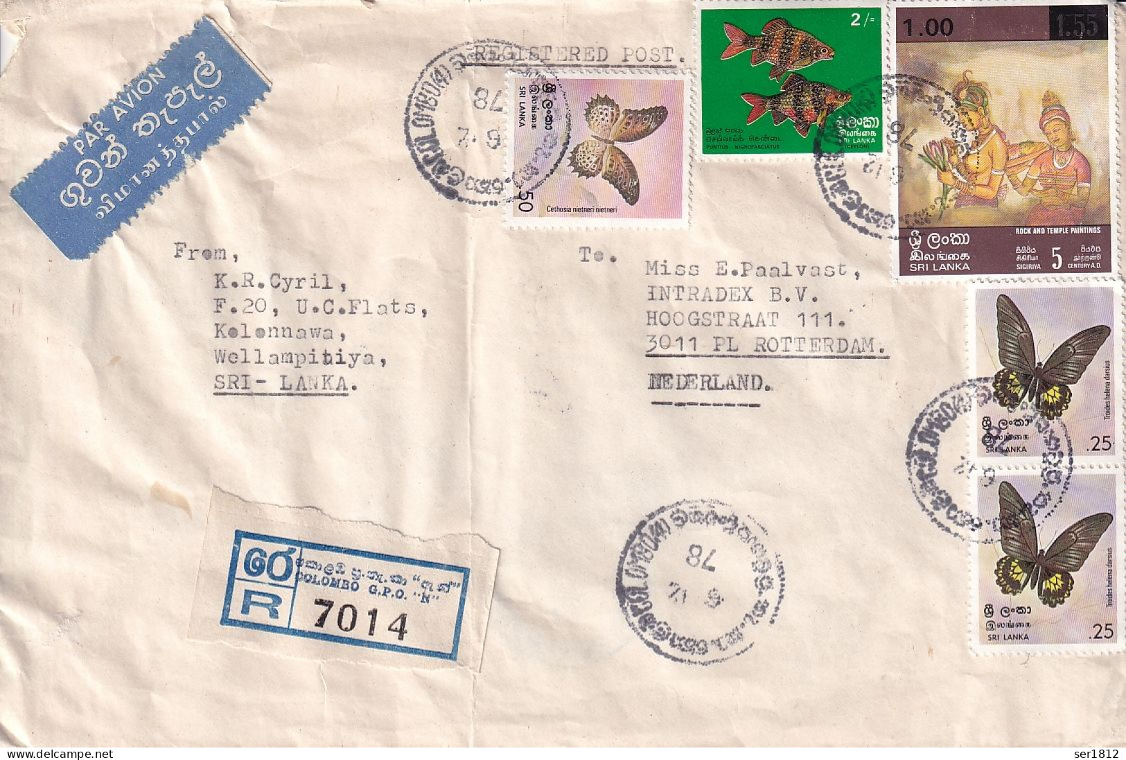 Sri Lanka 1978 Registered Cover To Rotterdam Netherlands From Kelennawa Wellampitiya - Sri Lanka (Ceylon) (1948-...)