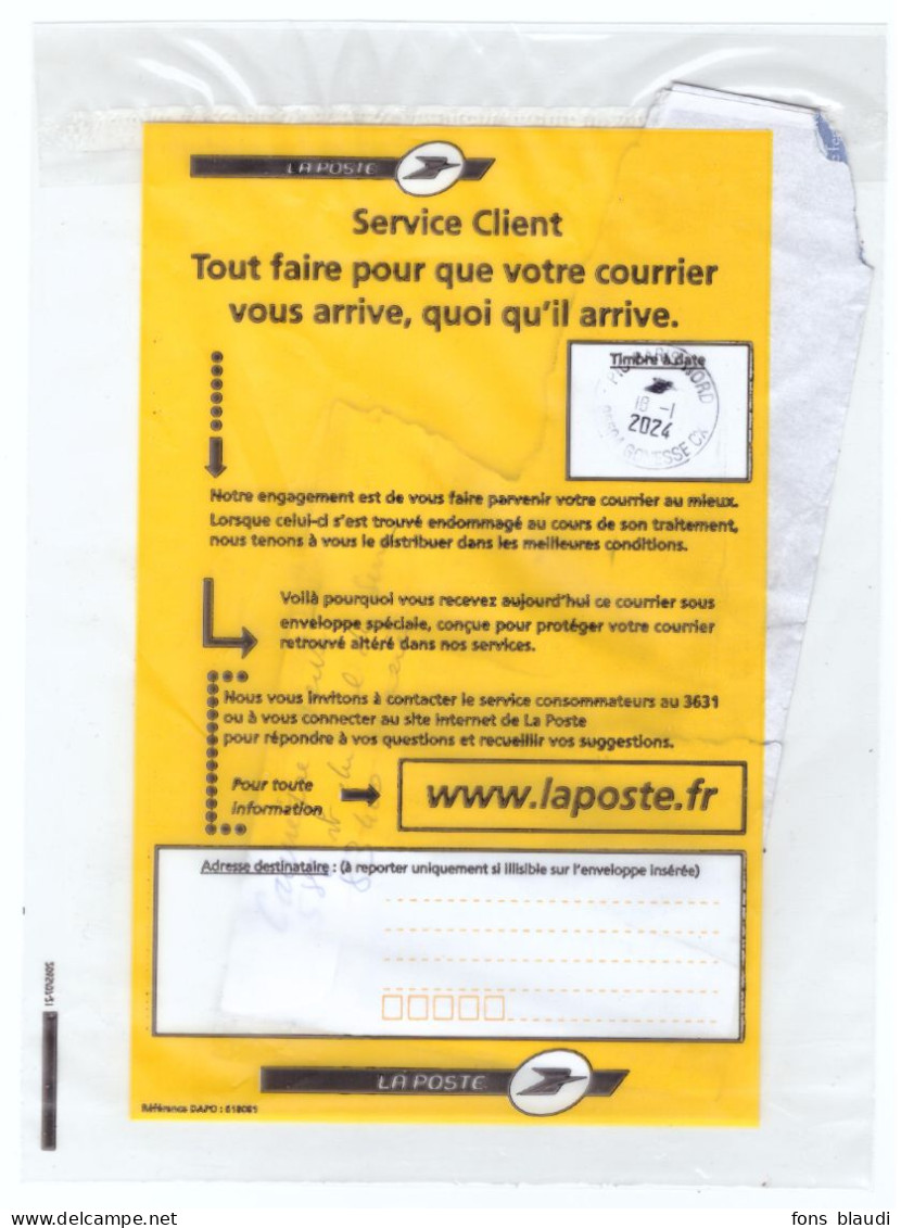 Rare - Lettre Endommagée Sous Blister De La Poste Resté Scellé - TàD Pic Paris Nord 95504 Gonesse CX - Cartas Accidentadas