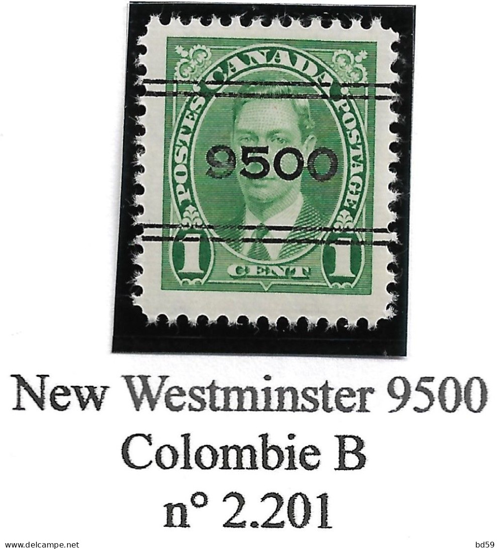 CANADA Préoblitérés Precancels New Westminster 9500 Colombie B N° 2.201 - Precancels