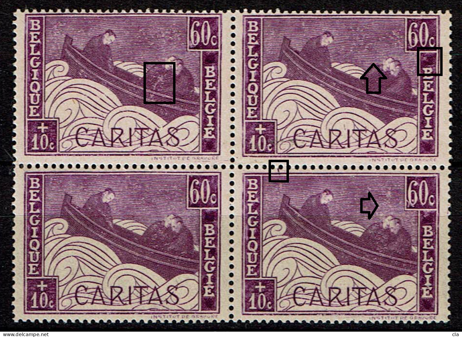 251  Bloc 4 **  LV 1  Taches Blanches Cartouches + Nuées + épine (T4) - 1901-1930