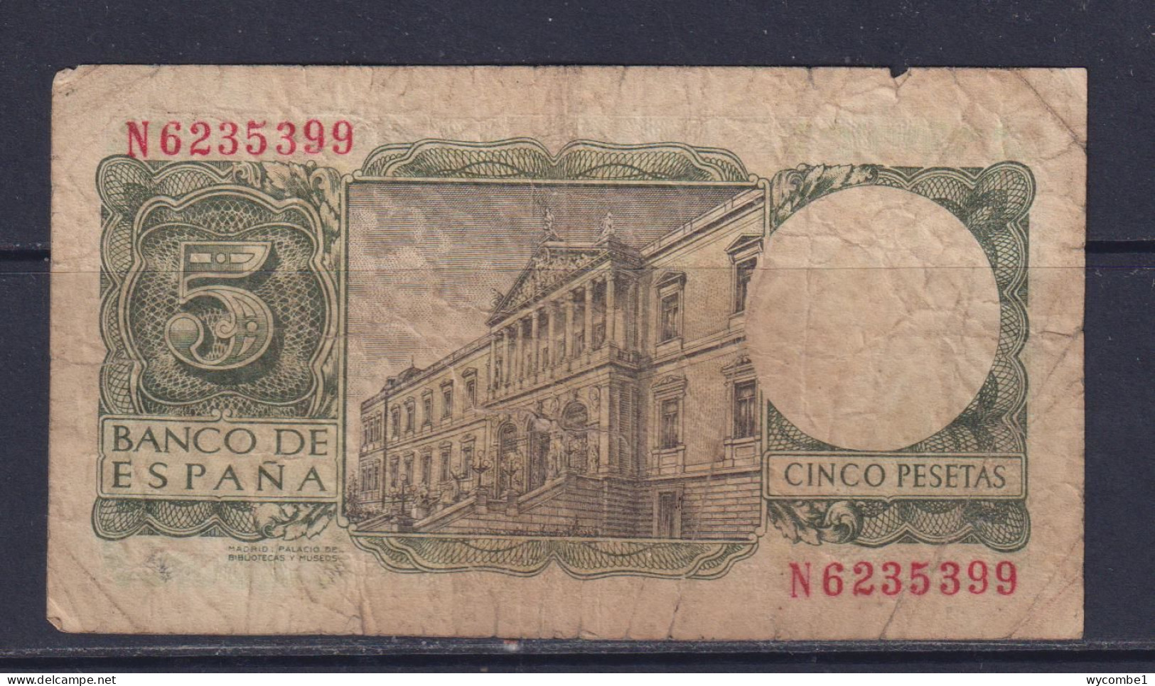 SPAIN - 1954 5 Pesetas Circulated Banknote - 5 Pesetas