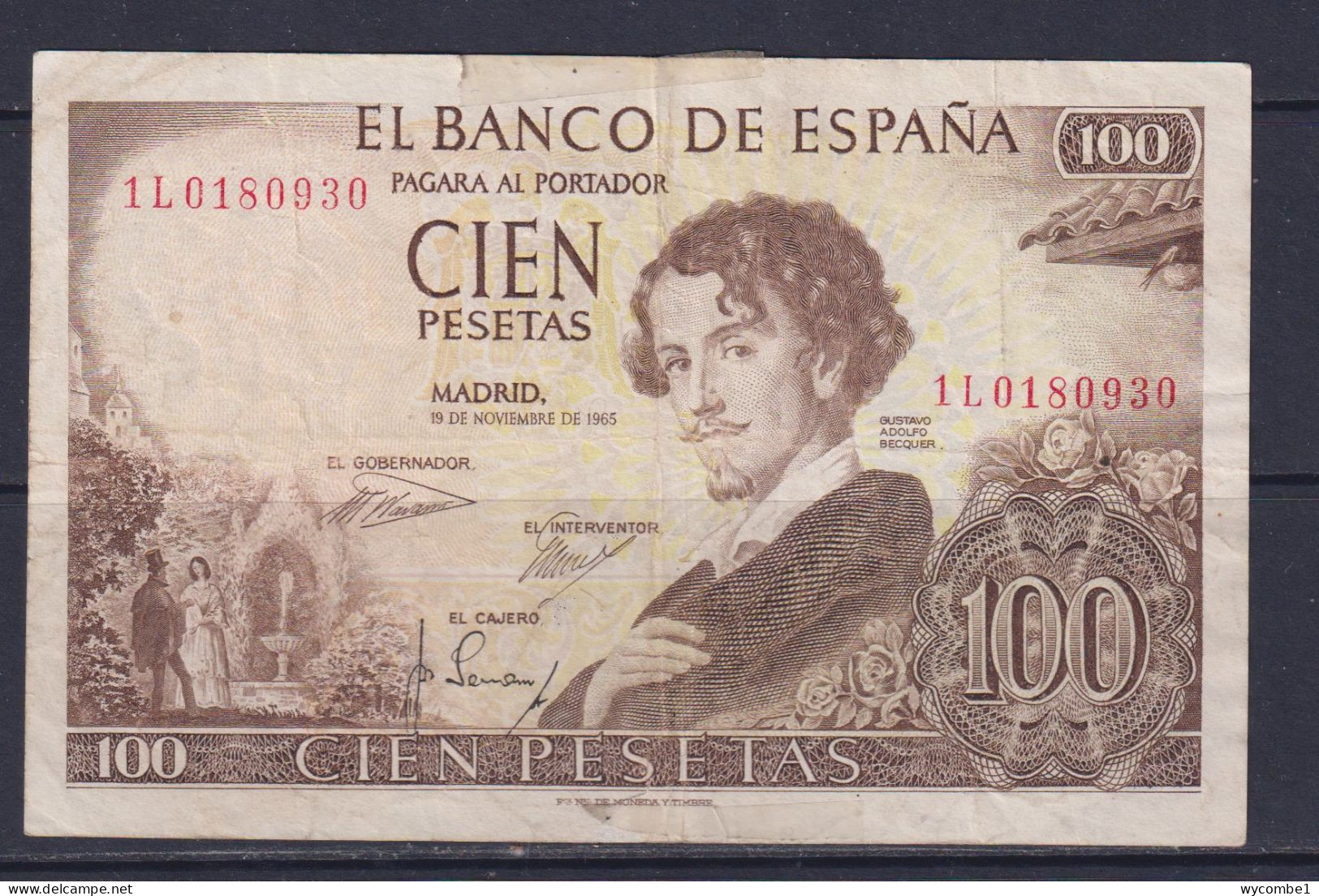 SPAIN - 1965 100 Pesetas Circulated Banknote (Torn And Taped) - 100 Peseten