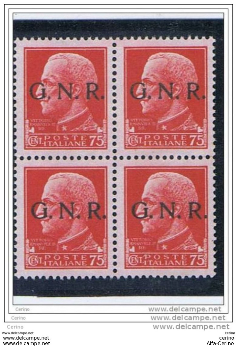 R.S.I.:  1944  G.N.R. IMPERIALE  -  75 C. CARMINIO  BL. 4  S.G. -  SASS. 478 - Oblitérés