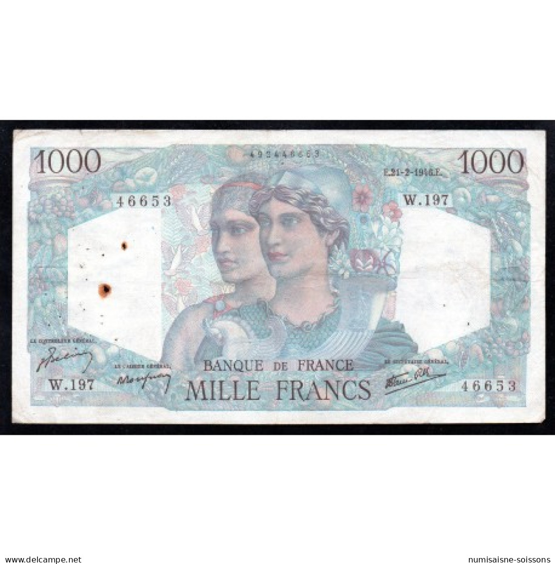 FAY 41/11 - 1000 FRANCS MINERVE ET HERCULE - 21/02/1946 - W.197 - PICK 130 - TB+ - 1 000 F 1945-1950 ''Minerve Et Hercule''