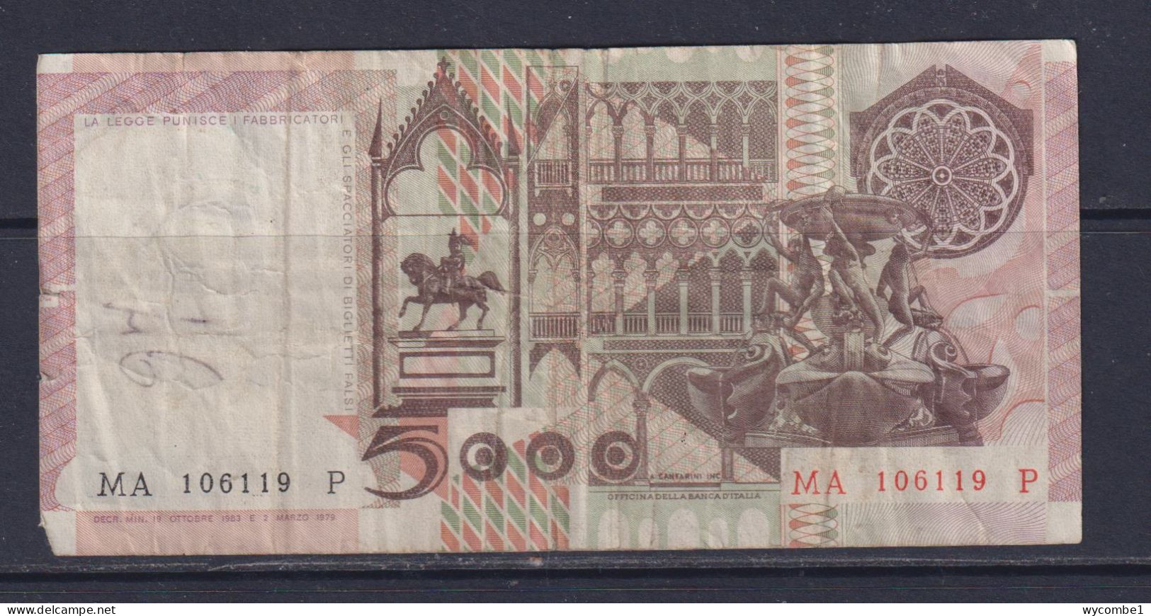 ITALY - 1979 5000 Lira Circulated Banknote - 5000 Liras