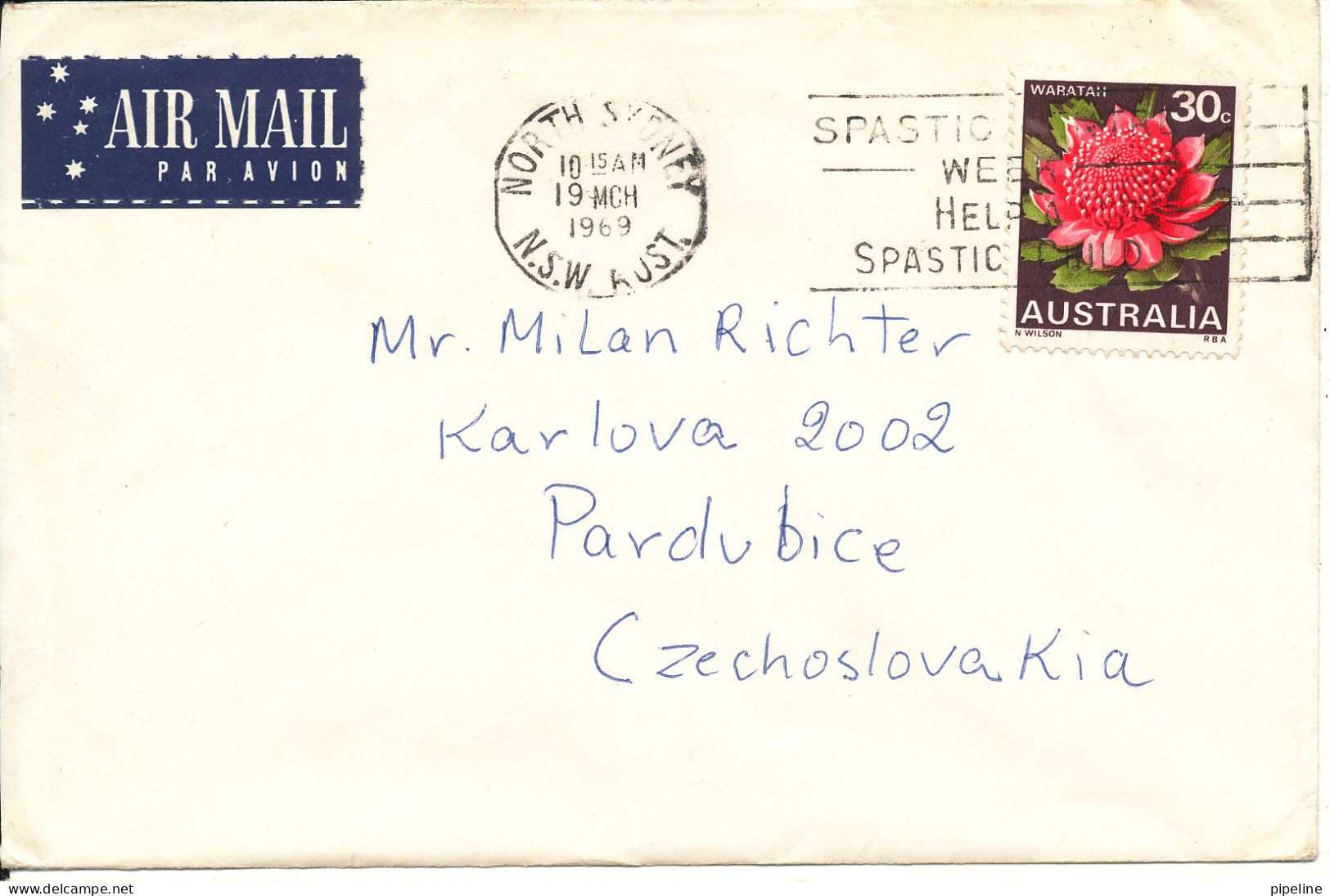 Australia Cover Sent Air Mail To Czechoslovakia 19-3-1969 Single Franked - Brieven En Documenten