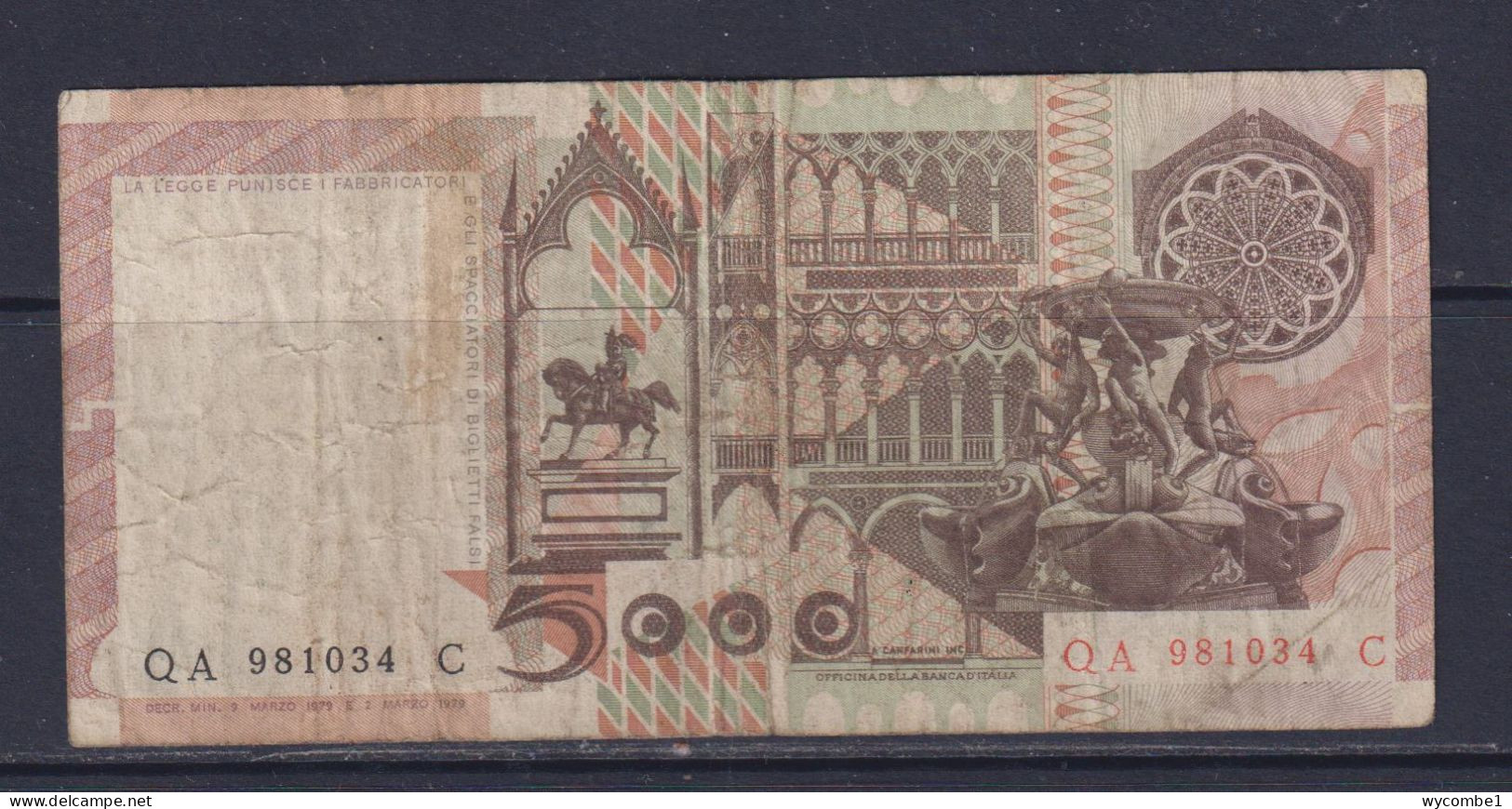 ITALY - 1979 5000 Lira Circulated Banknote - 5000 Lire