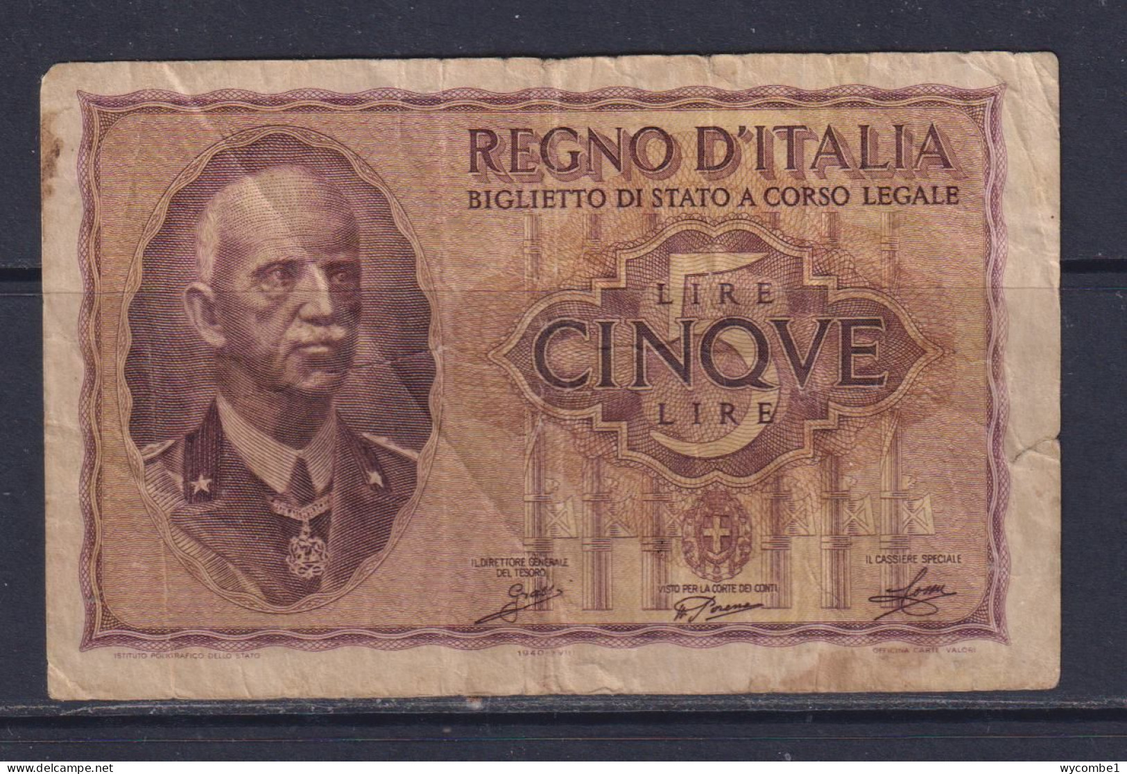 ITALY - 1940 5 Lira Circulated Banknote - Italia – 5 Lire