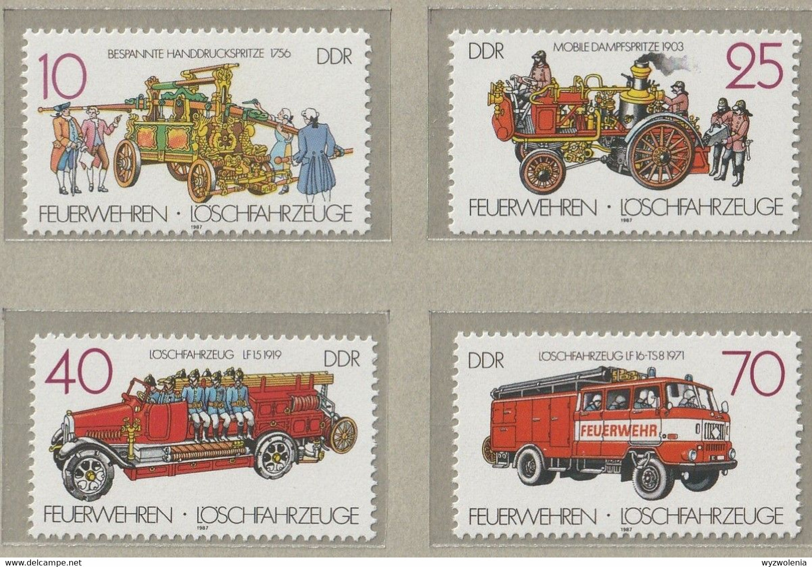 N 933) DDR 1987 Mi 3101-3104 + Vierblock **: Feuerwehr Löschfahrzeuge - Other (Earth)