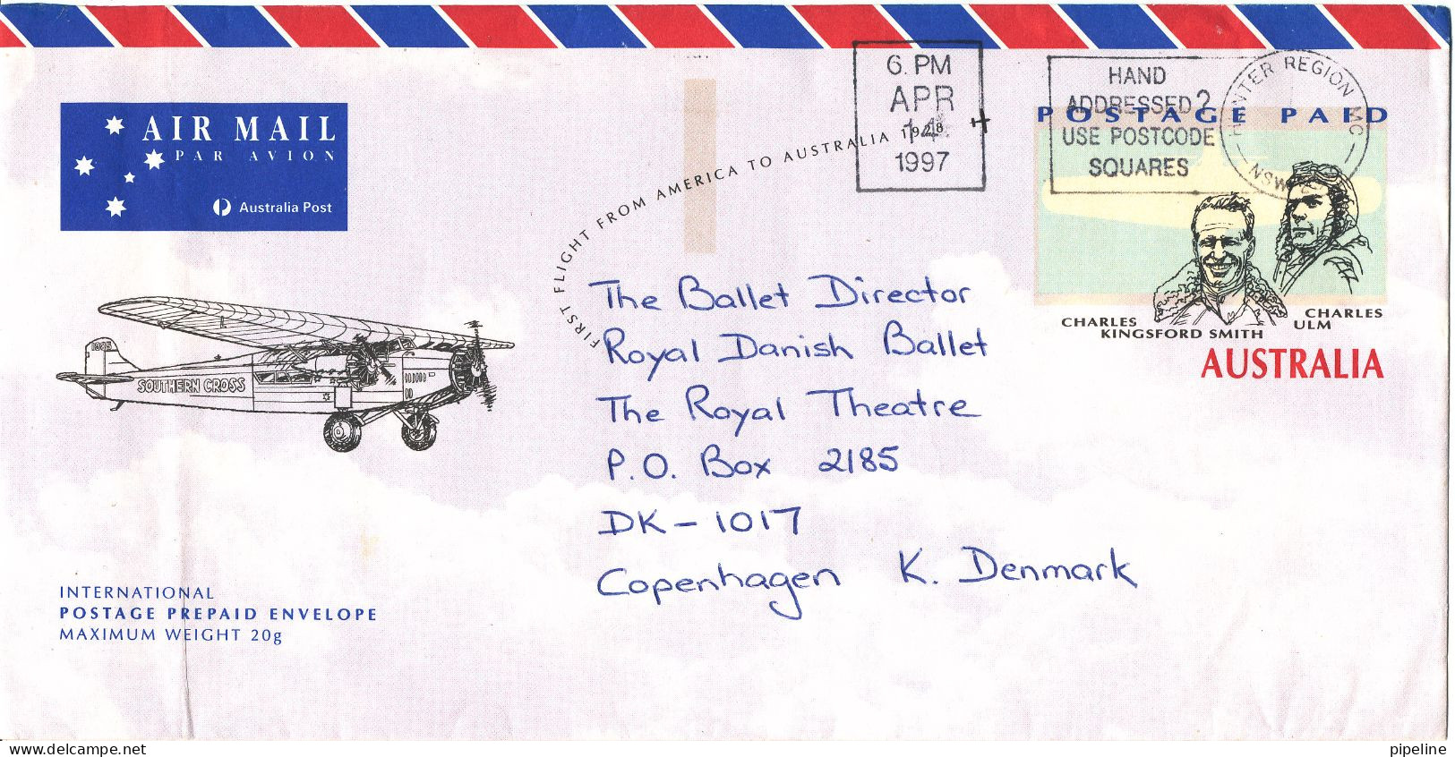 Australia Postal Stationery Cover Sent To Denmark 14-4-1997 Folded Cover In The Left Side - Enteros Postales