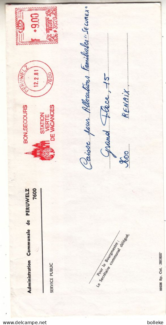 Belgique - Lettre De 1981 - Oblit EMA Peruwelz - Cachet Empreintes Machines De La Commune De Peruwelz - - 1980-1999