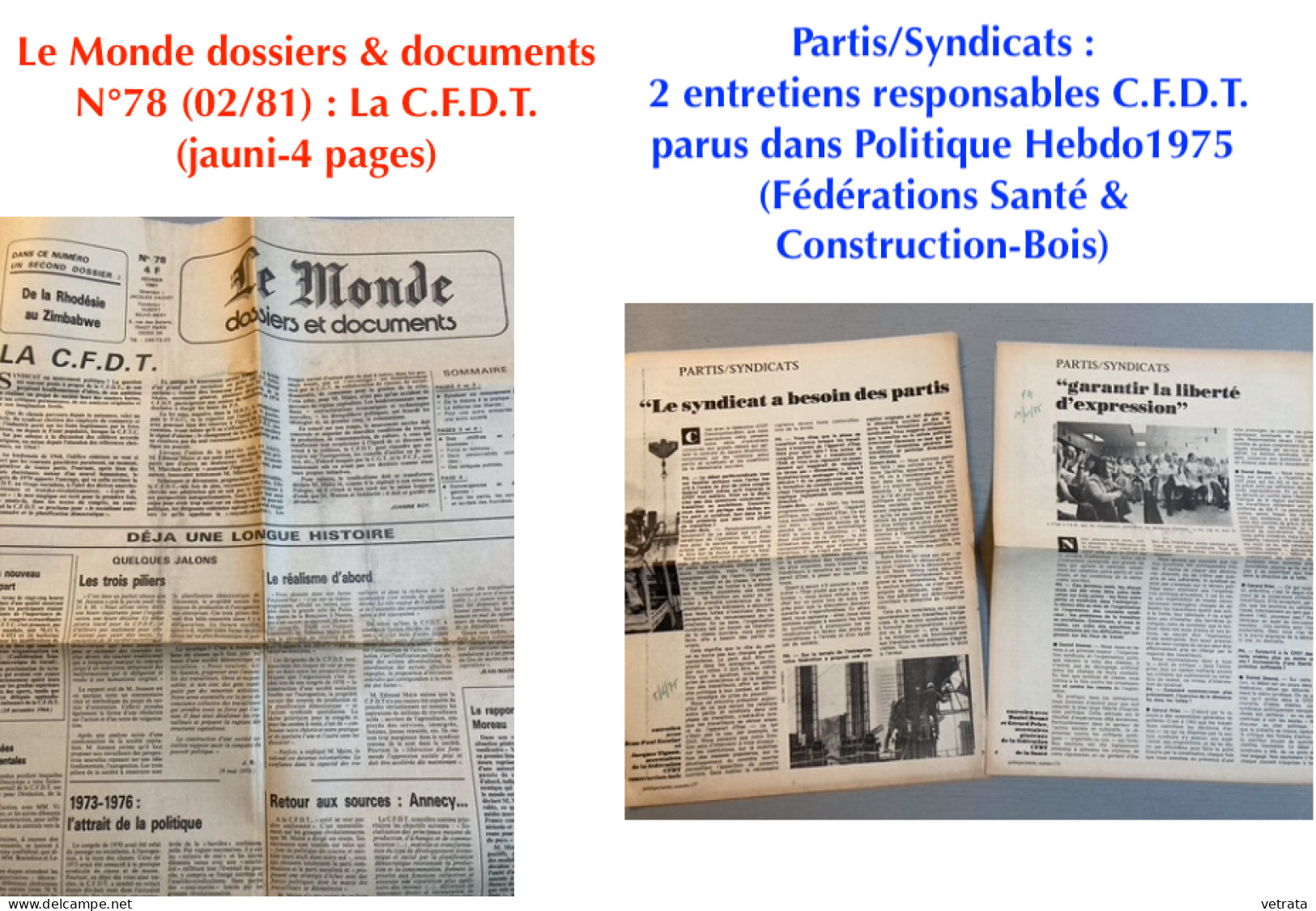 1 Livre/11 Revues & 1 Brochure Sur/ou De  la C.F.D.T. (E. Maire & J. Julliard/CFDT Aujourd’hui /brochure De La LCR/Espri - Wholesale, Bulk Lots