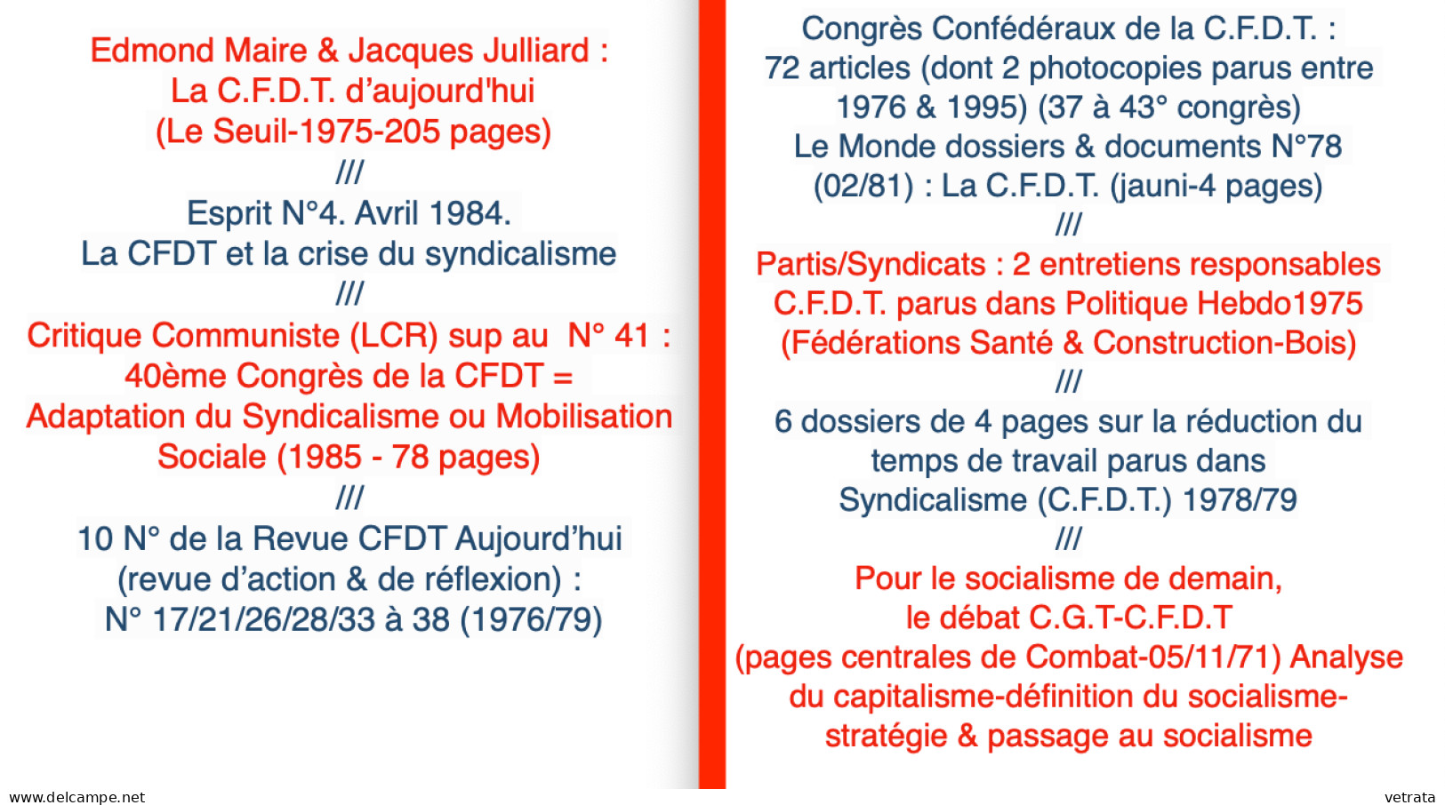 1 livre/11 revues & 1 brochure sur/ou de  la C.F.D.T. (E. Maire & J. Julliard/CFDT Aujourd’hui /brochure de la LCR/Espri