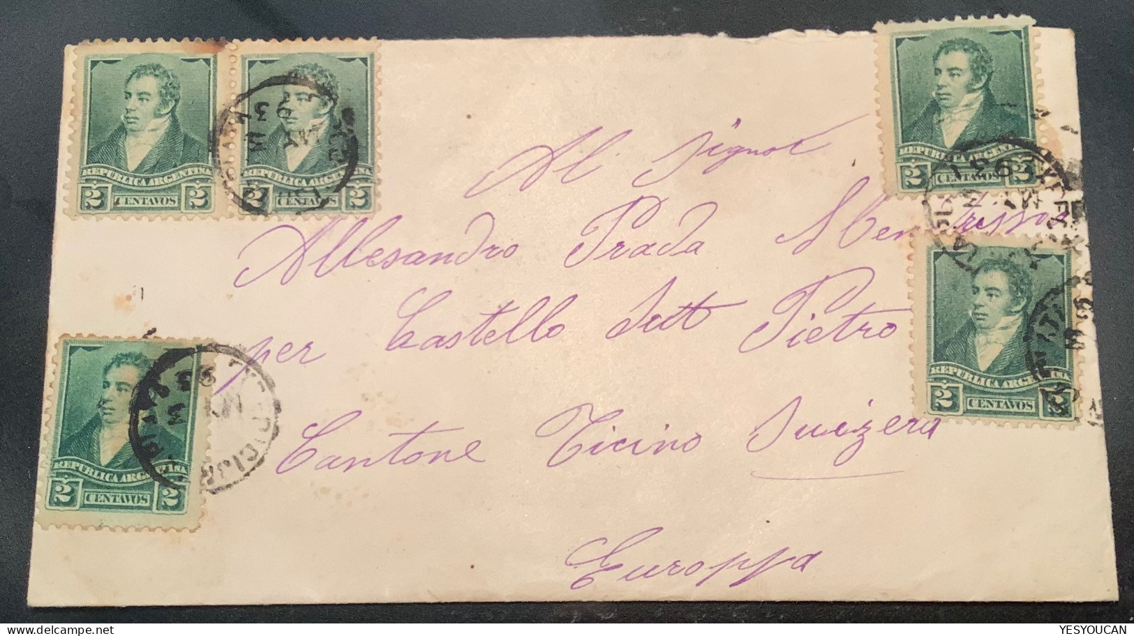 LA PLATA 1893 2c Green Rivadavia(1892-95)cover>Castel S.Pietro, Ticino TI, Schweiz (Argentina Brief - Covers & Documents