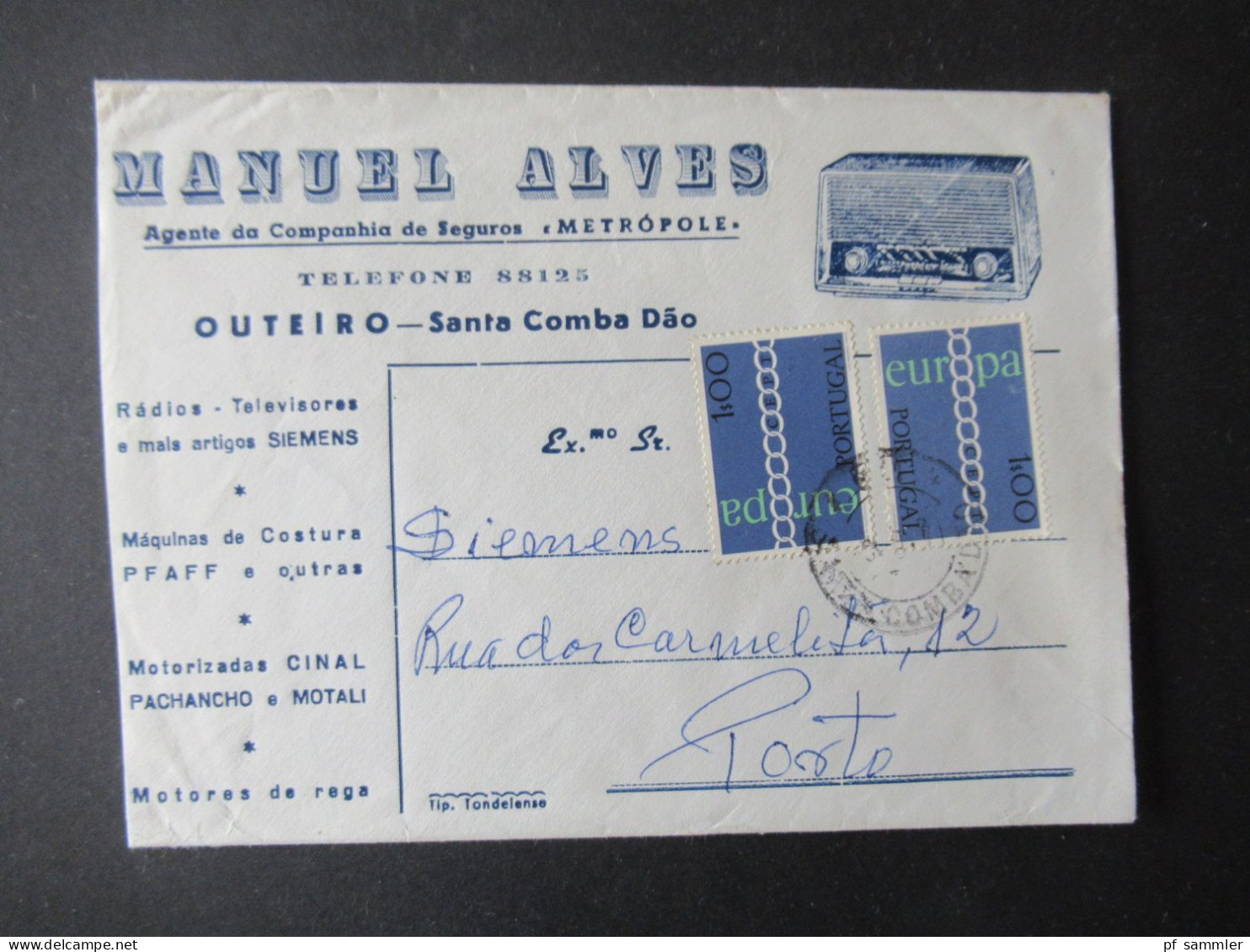 Portugal 1971 Europa Mi.Nr.1127 (2) MeF Dekrativer Umschlag Röhrenradio / Manuel Alves Metropole Radios Siemens - Covers & Documents