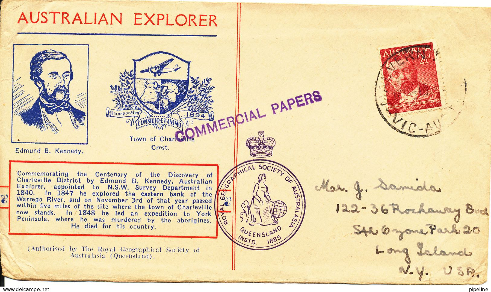 Australia Cover Sent To USA Single Franked - Lettres & Documents