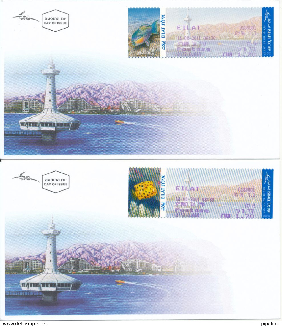 Israel FDC 14-8-2011 Massad ATM Eilat Red Sea Horse Fish Underwater Observatory Complete On 5 Covers With Cachet - FDC