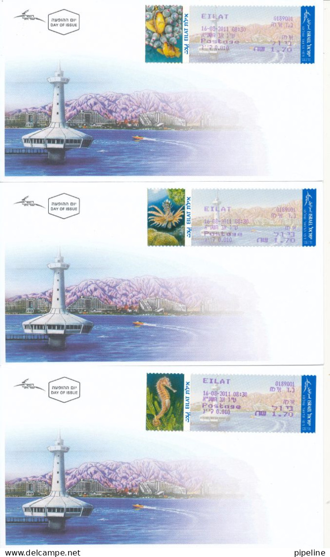 Israel FDC 14-8-2011 Massad ATM Eilat Red Sea Horse Fish Underwater Observatory Complete On 5 Covers With Cachet - FDC