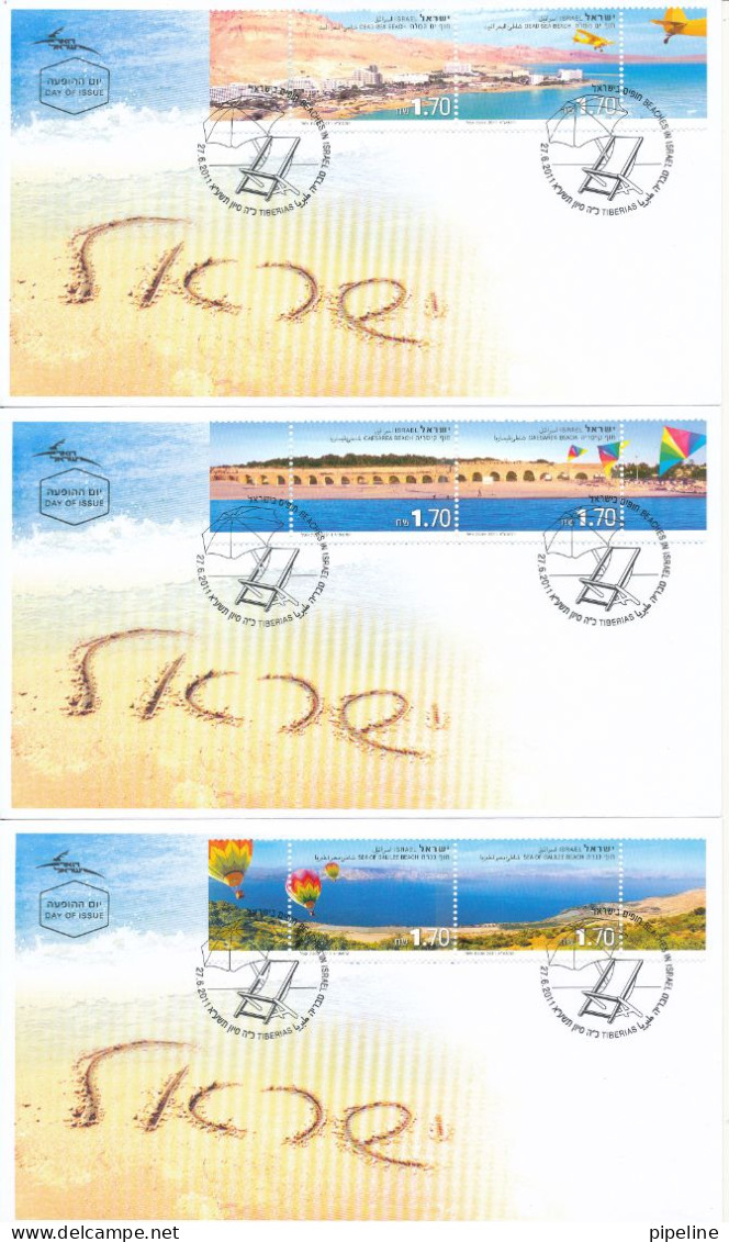 Israel FDC 27-6-2011 Dead Sea Beaches Complete On 5 Covers With Tabs And Cachet - FDC