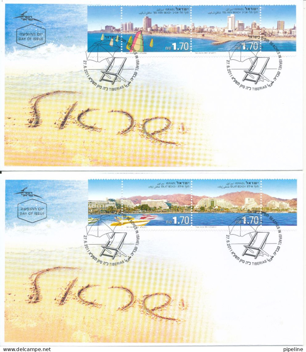 Israel FDC 27-6-2011 Dead Sea Beaches Complete On 5 Covers With Tabs And Cachet - FDC