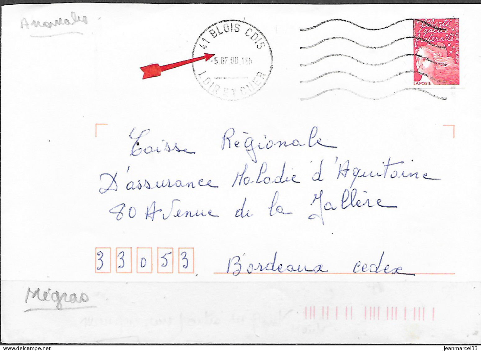 Curiosité Empreinte Mégras De 41 Blois CDIS -5.07.00  " Sans Le Pont Supérieur Du T à D - Briefe U. Dokumente