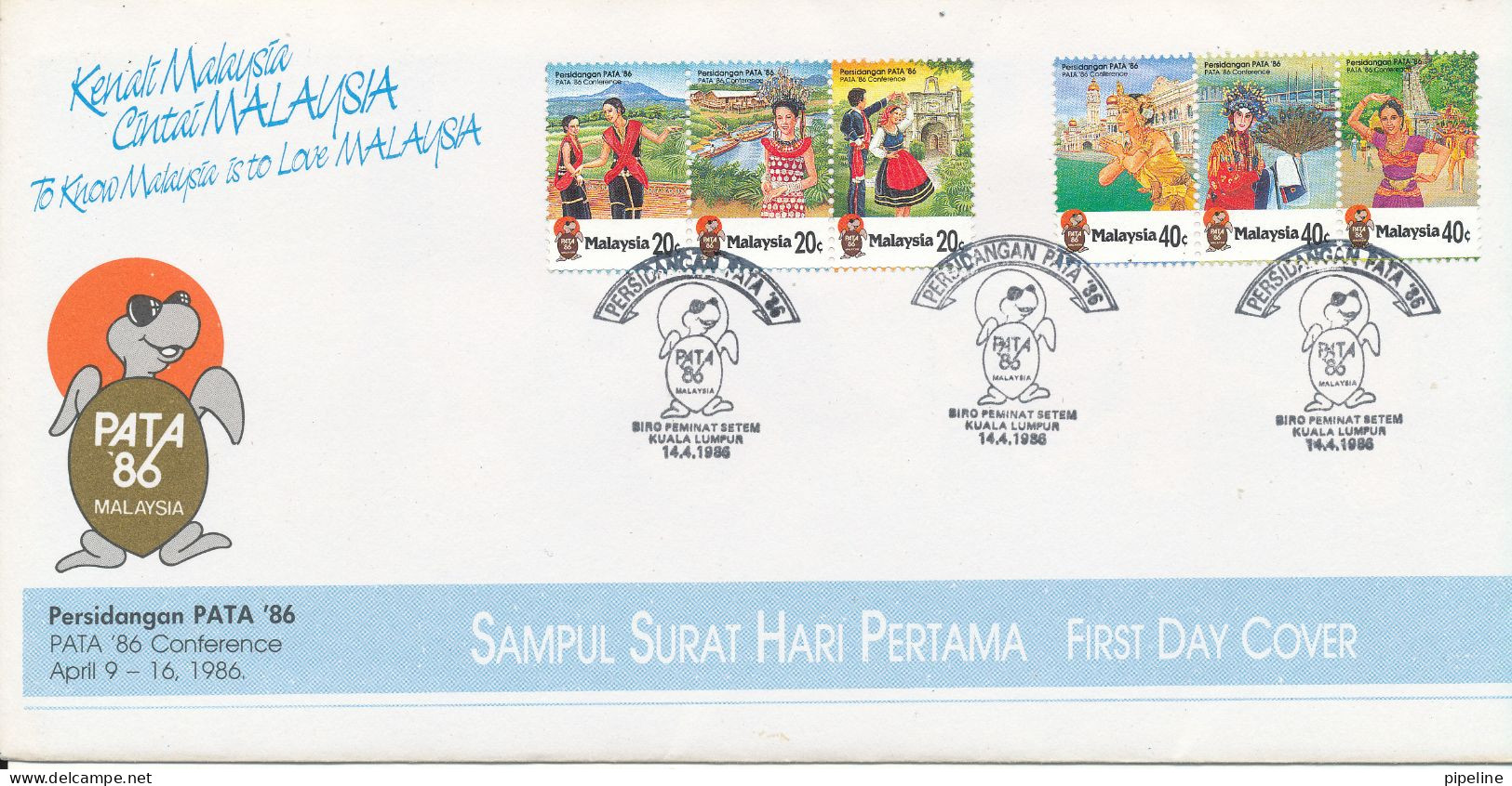 Malaysia FDC 14-4-1986 PATA CONFERENCE 86 SET OF 6 With Cachet - Malaysia (1964-...)