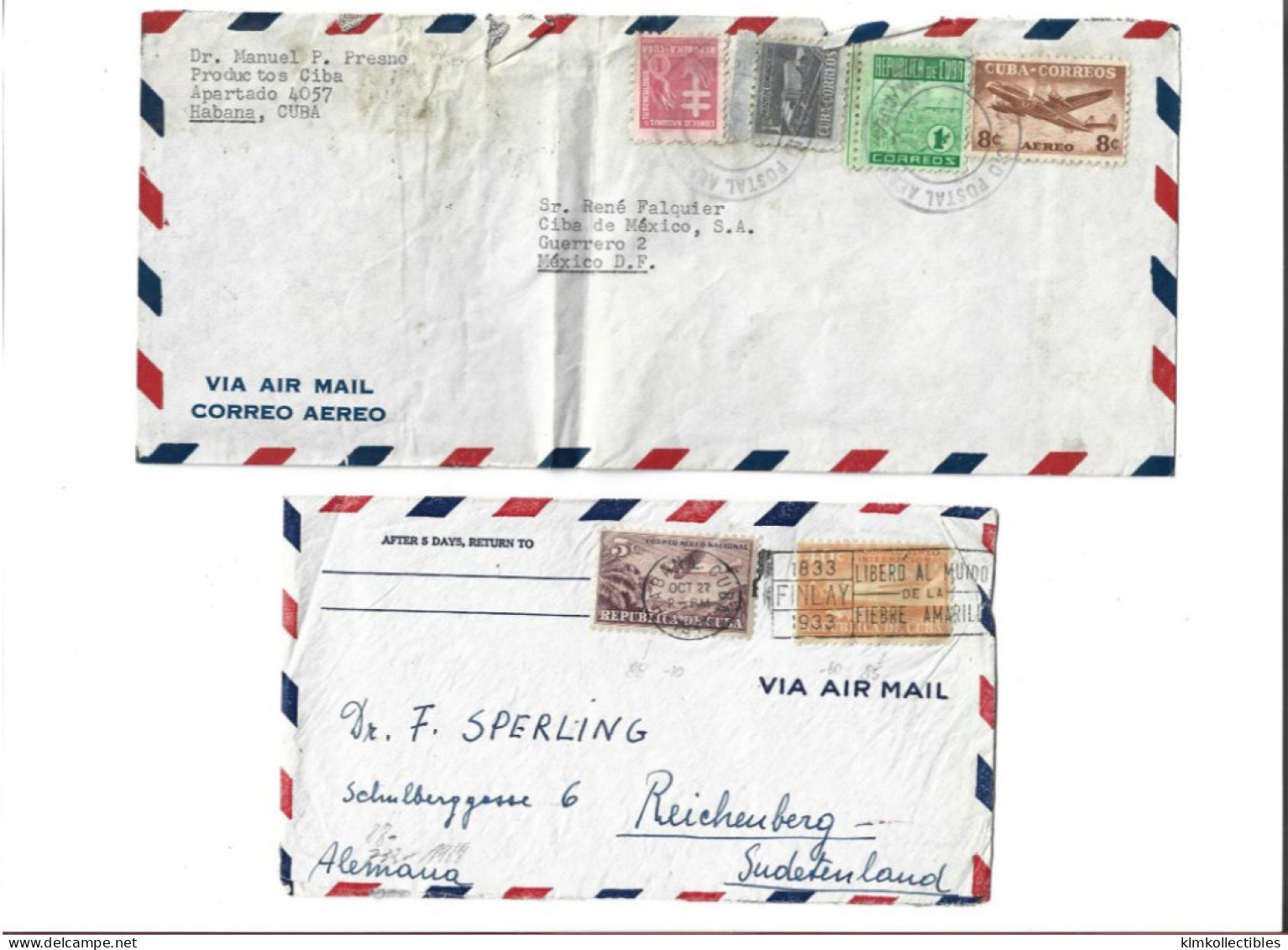 CUBA - POSTAL HISTORY LOT OF 4 COVERS - AIRMAIL CENSORED - Poste Aérienne