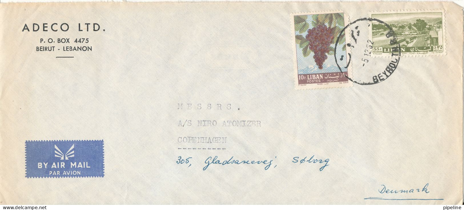 Lebanon Air Mail Cover Sent To Denmark 5-12-1962 Topic Stamps - Liban