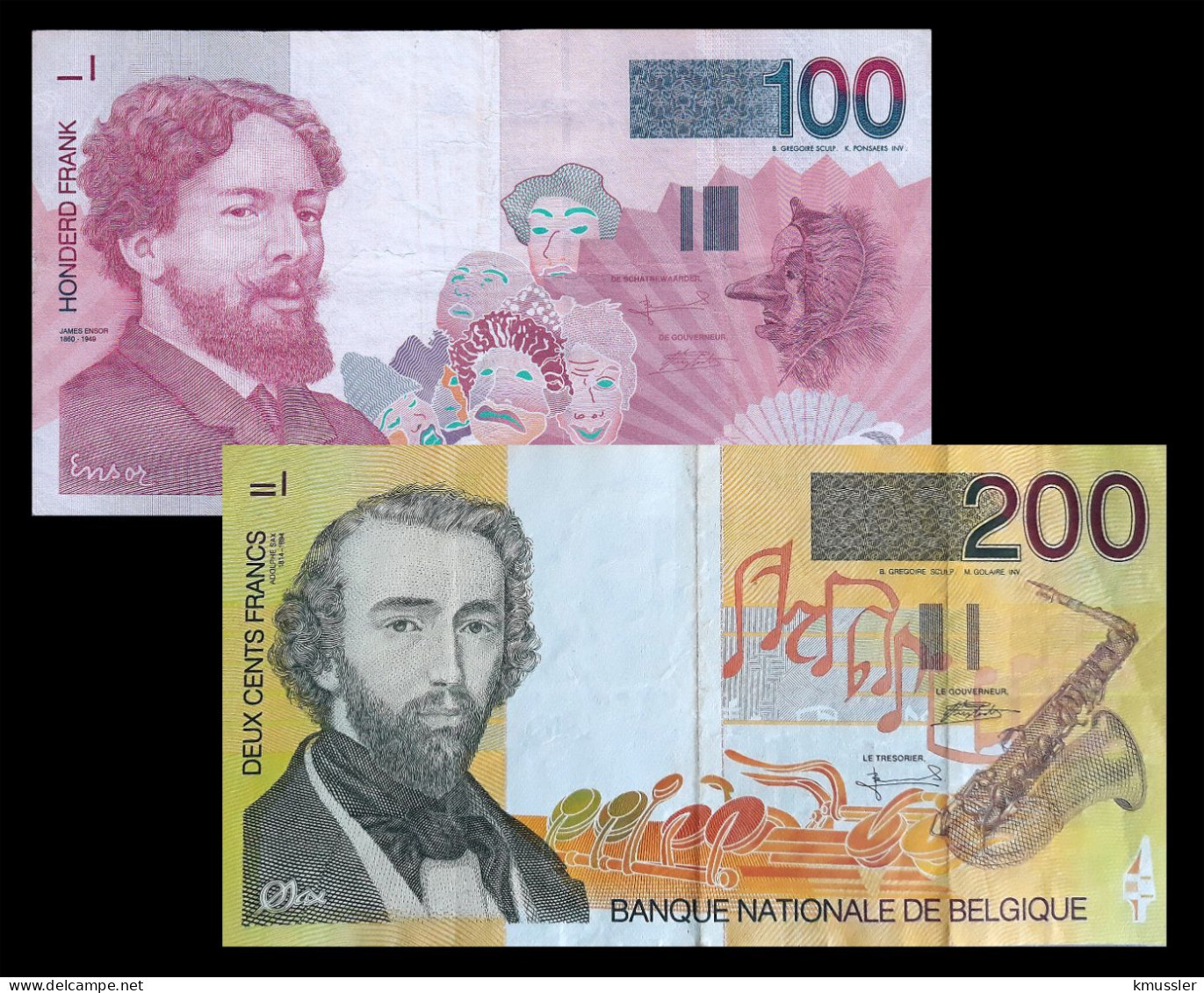 # # # Set Banknoten Belgien (Belgium) 100 + 200 Francs # # # - 100 Francos