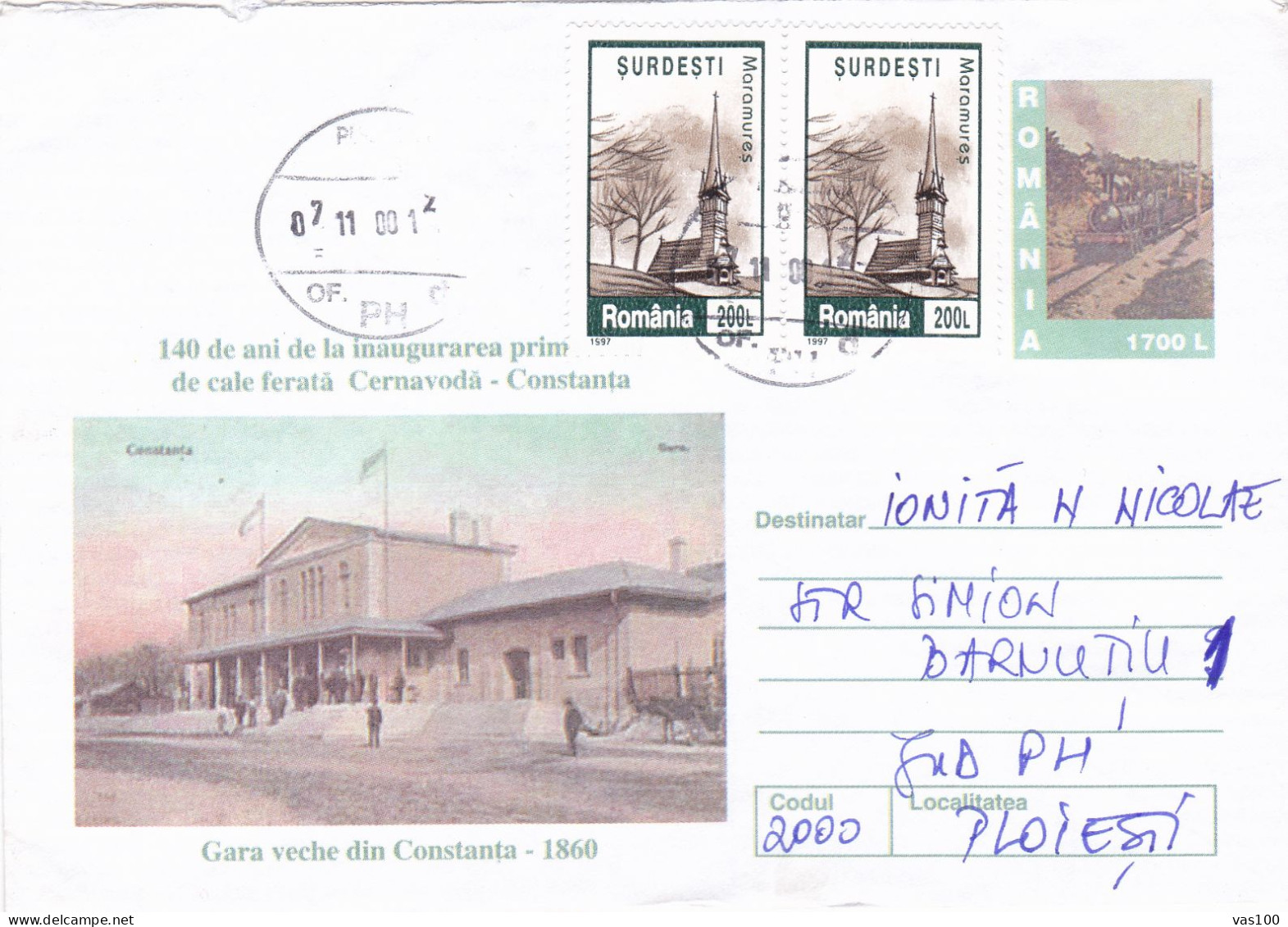 THE ARCHITECTURE OF THE OLD STATION FROM CONSTANTA ,COVERS  STATIONERY 2000  ROMANIA - Cartas & Documentos