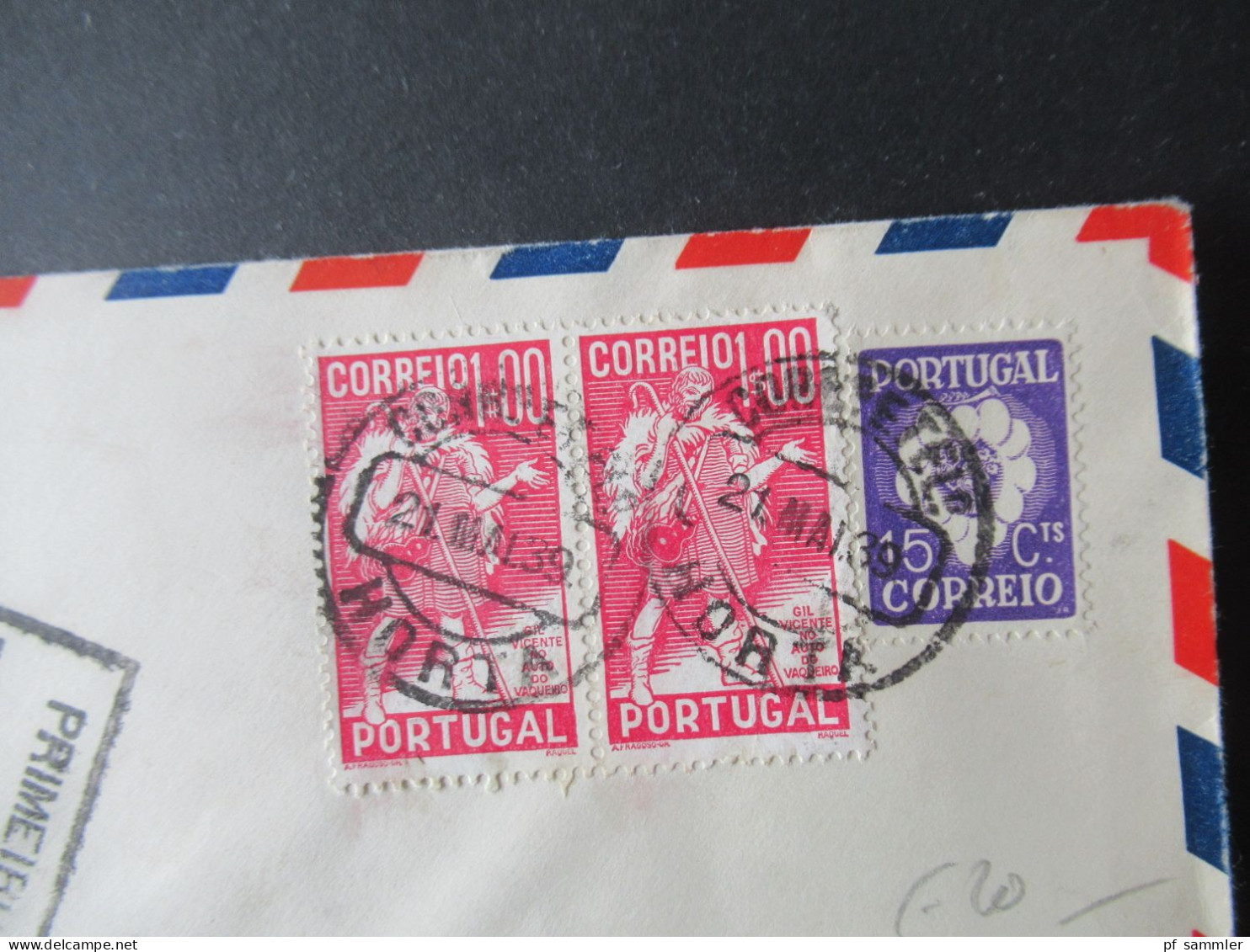 Portugal 1939 Via Air Mail Int.Winzerkongress Mi.Nr.602 MiF Stempel Horta Premeiro Transatlantico Nach Windmill Michigan - Storia Postale