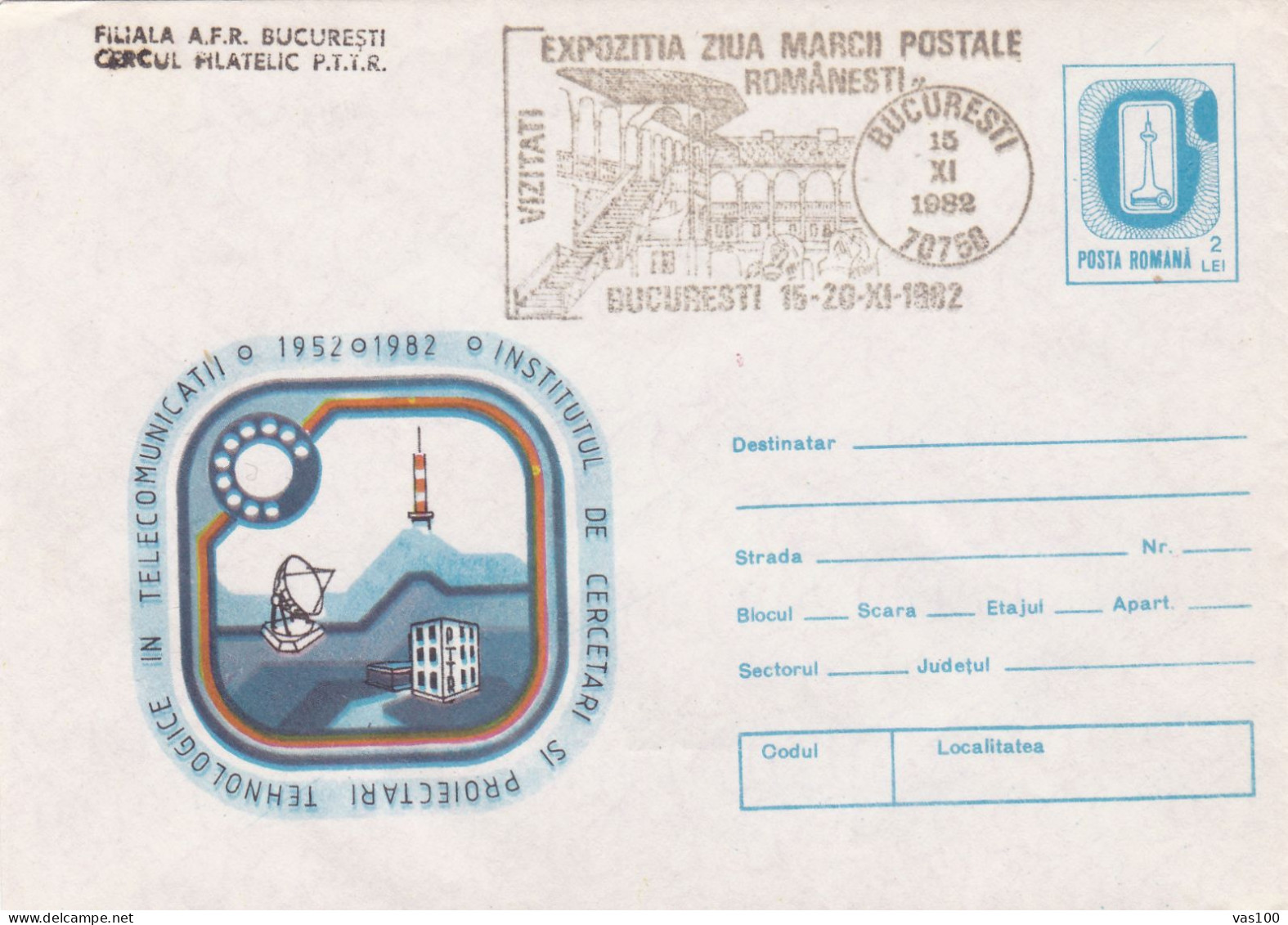 TELECOMUNICATIONS  COVERS  STATIONERY 1982 ROMANIA - Brieven En Documenten