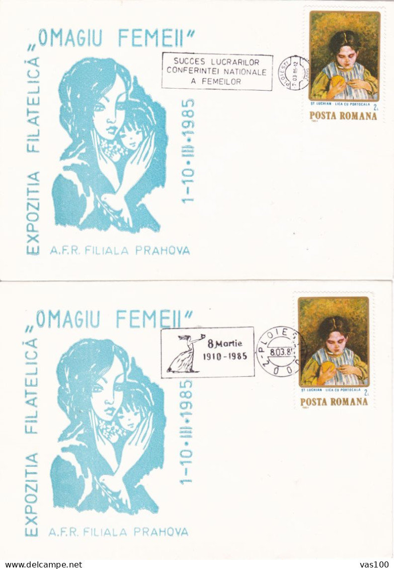 WOMAN'S DAY  COVERS  2 STATIONERY 1985 ROMANIA - Lettres & Documents