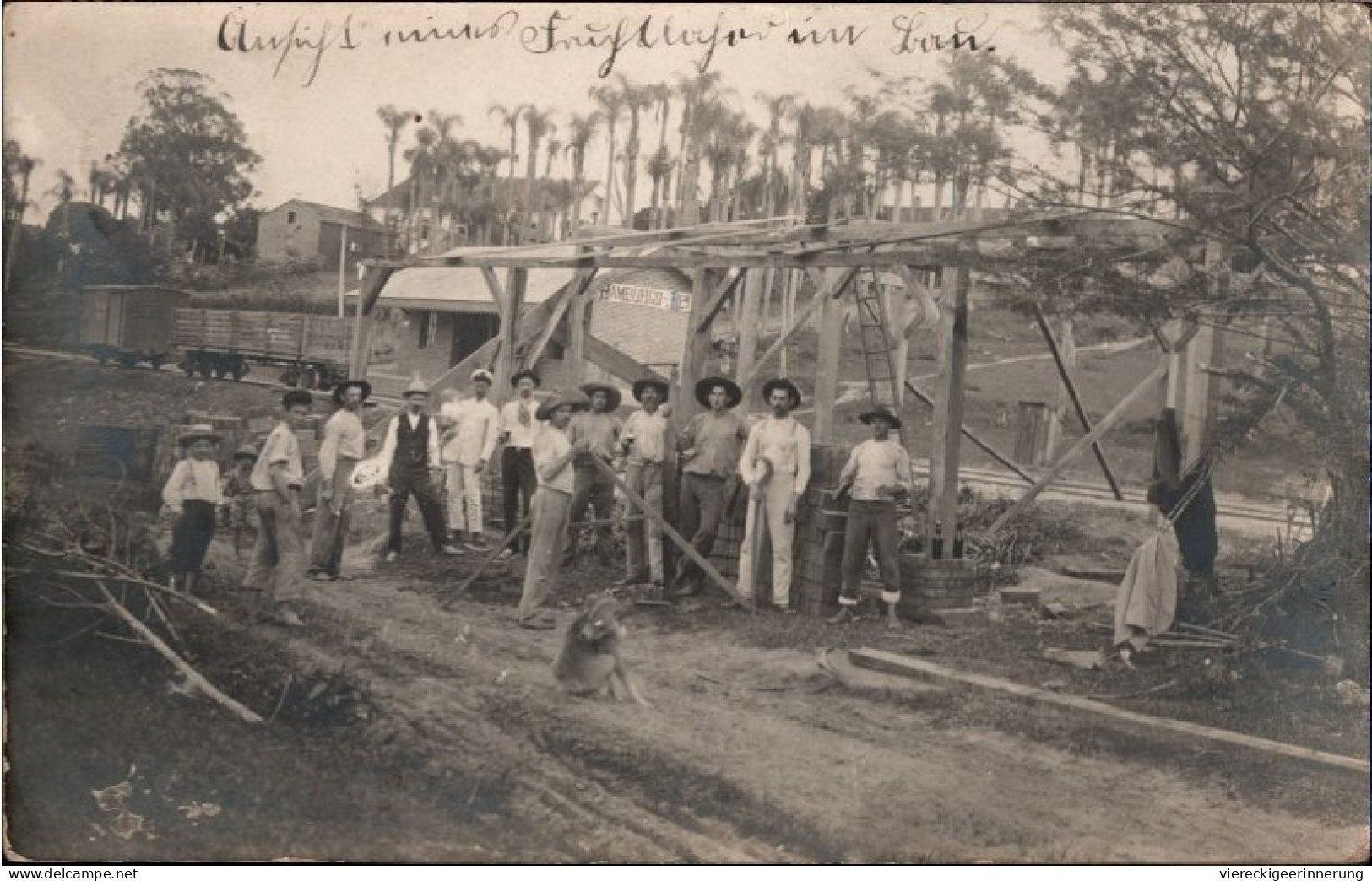 ! 1910 TOP Fotokarte Novo Hamburgo, Hamburger Berg, Photo, Fruchtlager Im Bau, Eisenbahn, Rio Grande Do Sul, Brasilien - Porto Alegre