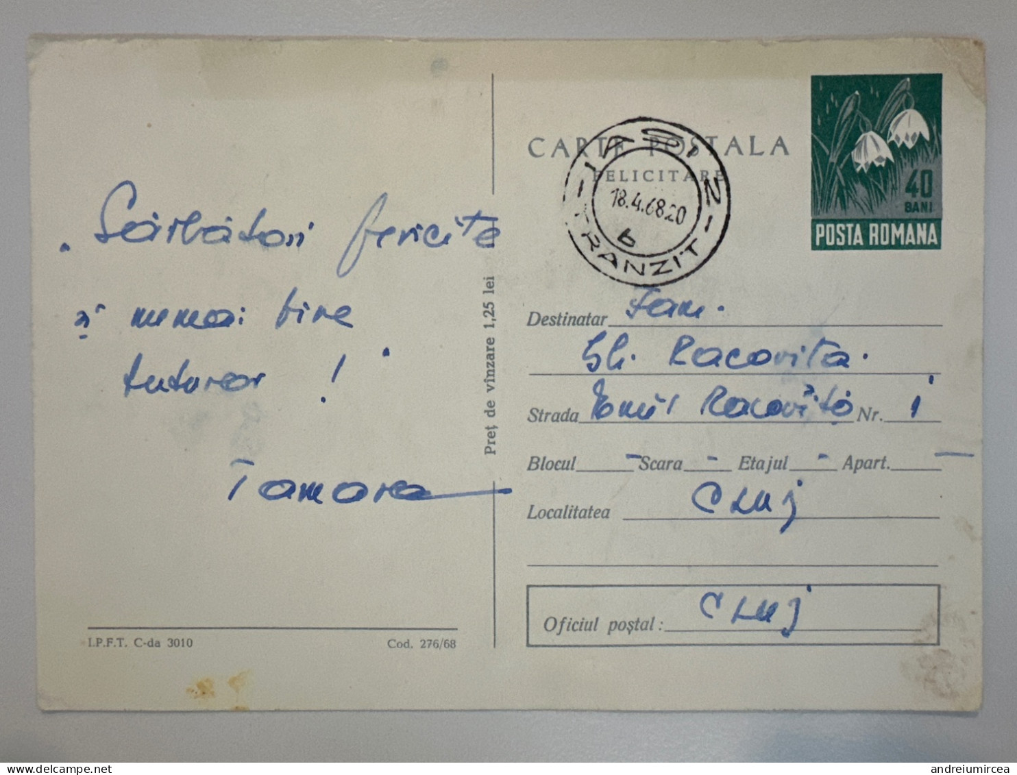 1968 Întreg Poștal Cod 276/68 Felicitare De Paște - Lettres & Documents