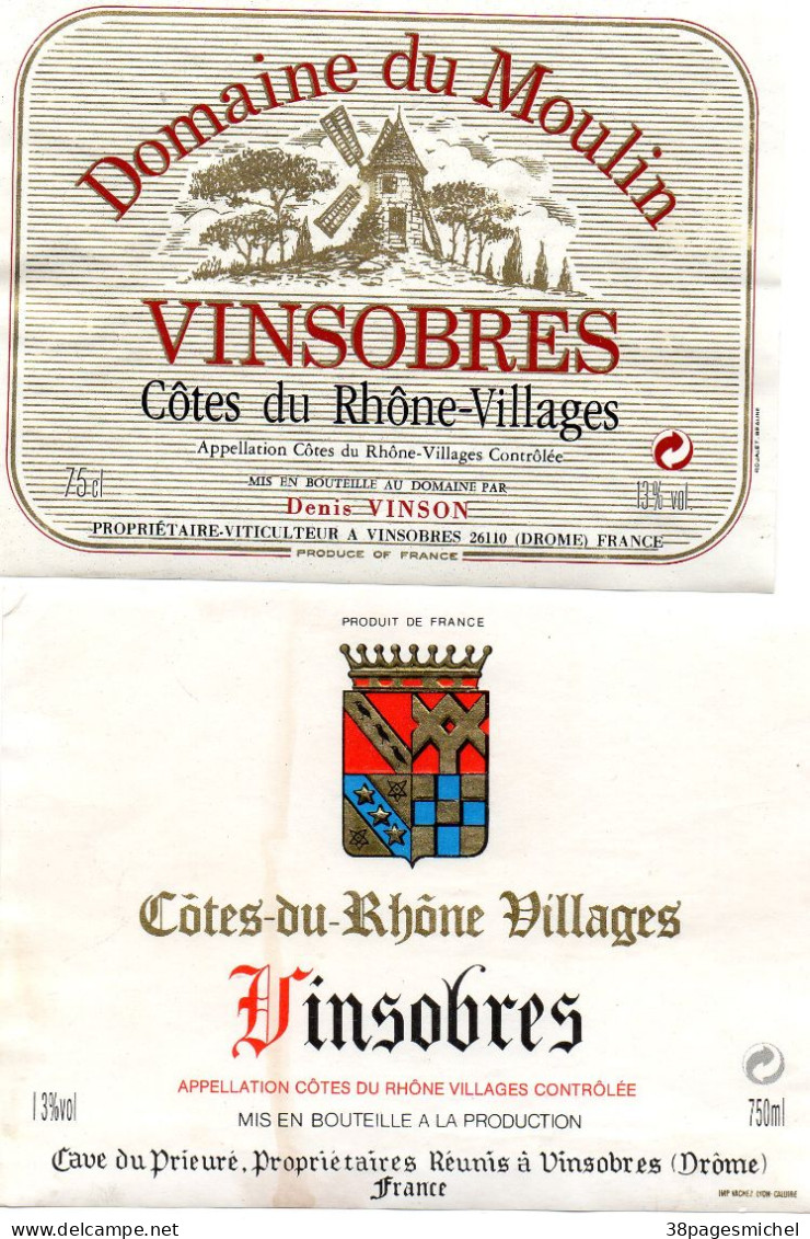 K2901 - CÔTES Du RHÔNE - VINSOBRES - Lot De 2 Étiquettes - Côtes Du Rhône