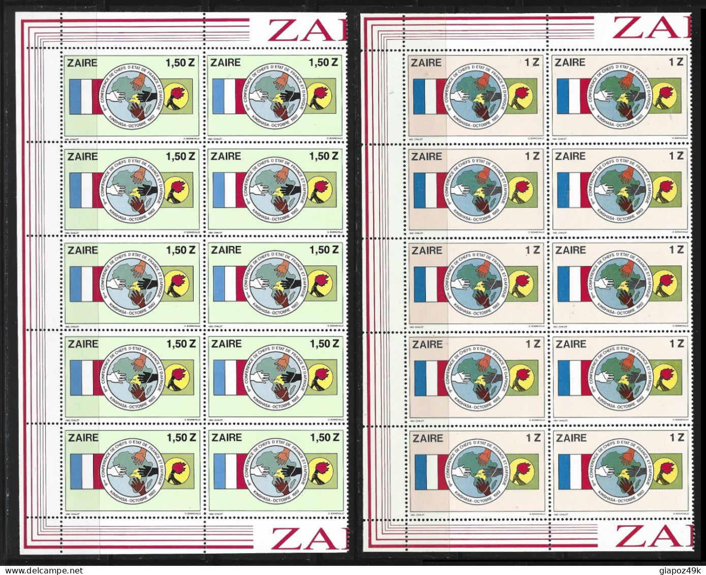 ● ZAIRE 1982 ֍ Chefs D'Etat De France E D'Afrique ● Blocco Di 10 ● Serie Completa ● Cat. 85 € ● Lotto XXX ● - Unused Stamps