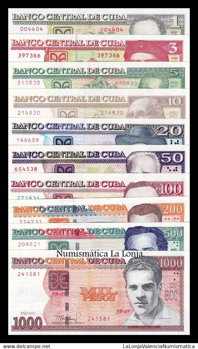 Cuba Full Set 1 3 5 10 20 50 100 200 500 1000 Pesos 2001 - 2021 Pick 121-132 Ebc/Sc- Xf/aUnc - Cuba