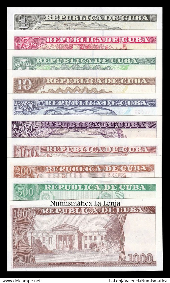 Cuba Full Set 1 3 5 10 20 50 100 200 500 1000 Pesos 2001 - 2021 Pick 121-132 Ebc/Sc- Xf/aUnc - Cuba