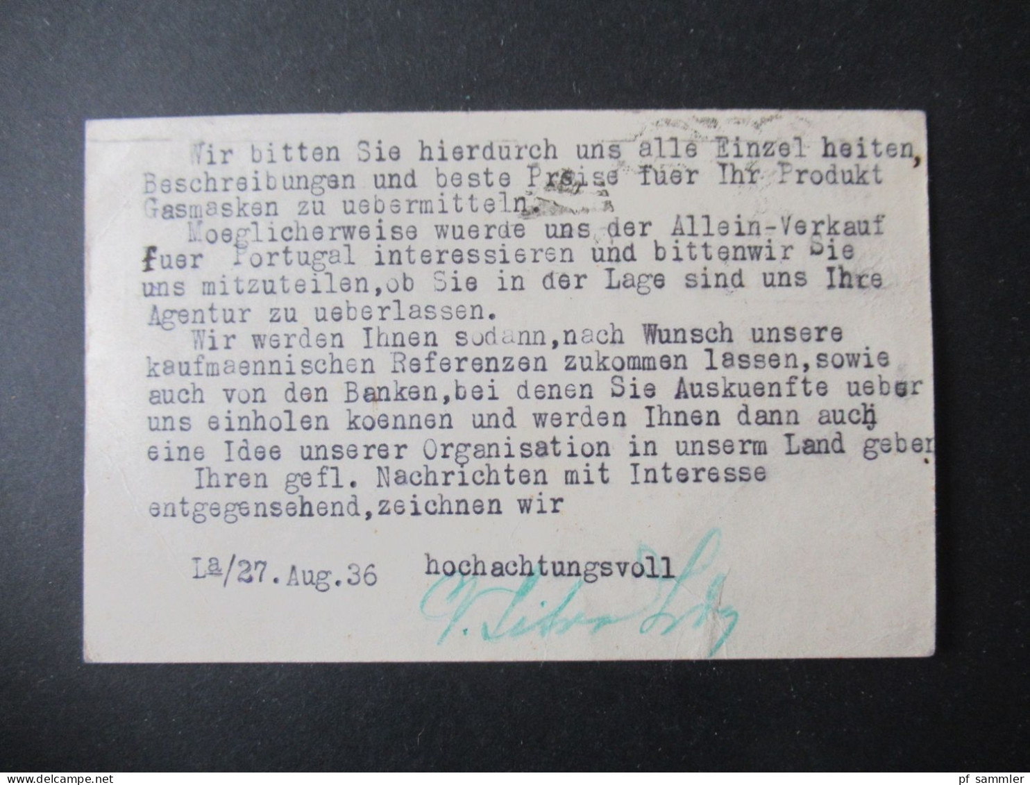 Portugal 1936 GA P 83 Mit 4x Zusatzfrankatur Abs. Stempel V. Silva, L. Lisboa Nach Basel Schweiz / Anfrage Gasmasken - Postwaardestukken