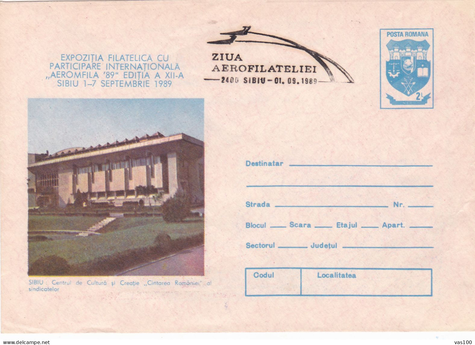 SIBIU AERONAUTICS  COVERS   STATIONERY 1989  ROMANIA - Brieven En Documenten