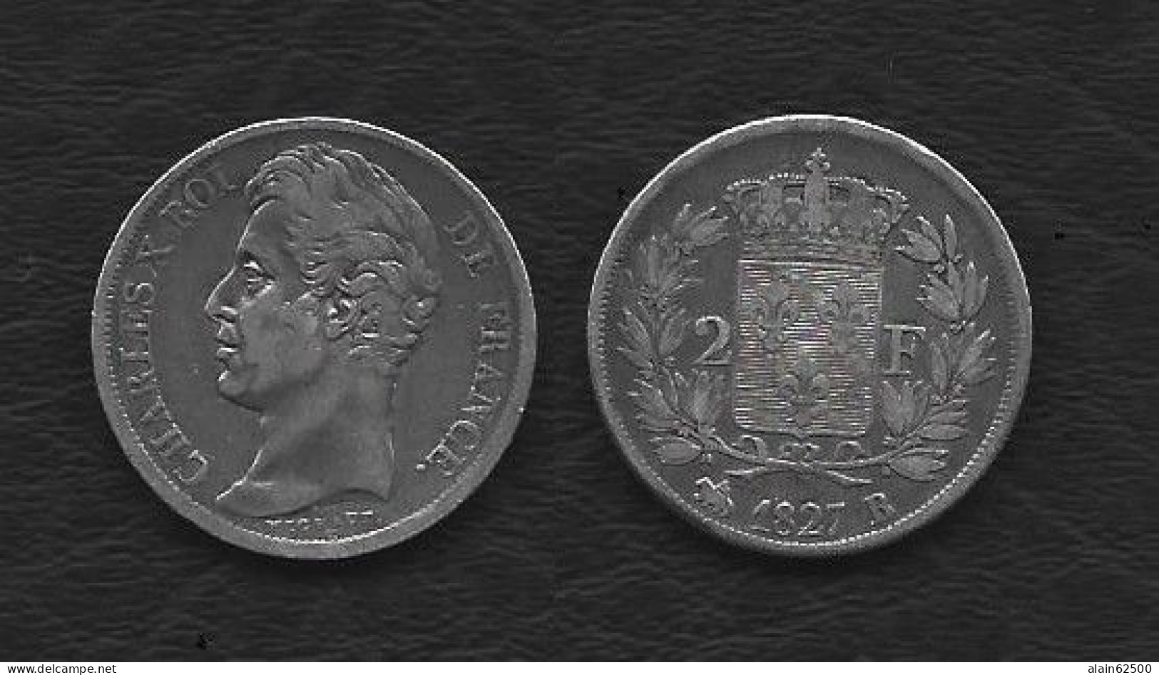 CHARLES X . 2 FRANCS 1827 B ( ROUEN ) . - 2 Francs