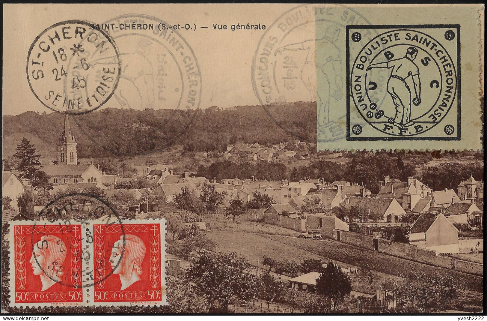 France 1945. Deux Vignettes Union Bouliste Saint-Cheronnaise. Saint-Chéron, Seine-et-Oise. RRR - Bowls